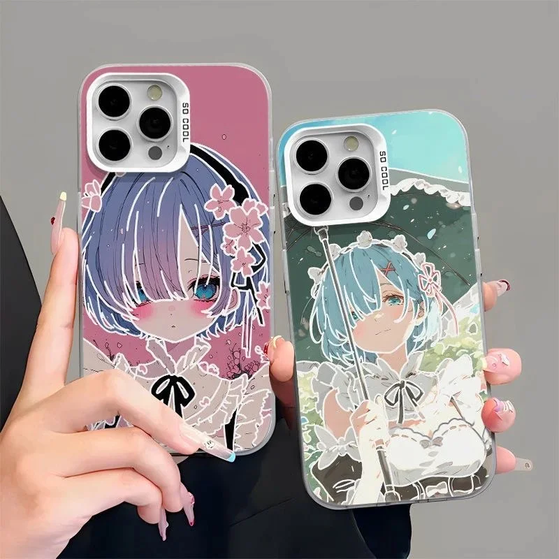Funda Protectora para Teléfono con Diseño de Anime Japonés, Linda y Encantadora, de Rem Re Zero, para iPhone 17 16 15 13 12 11 14 Pro Max Plus Air, Carcasa de Dibujos Animados
