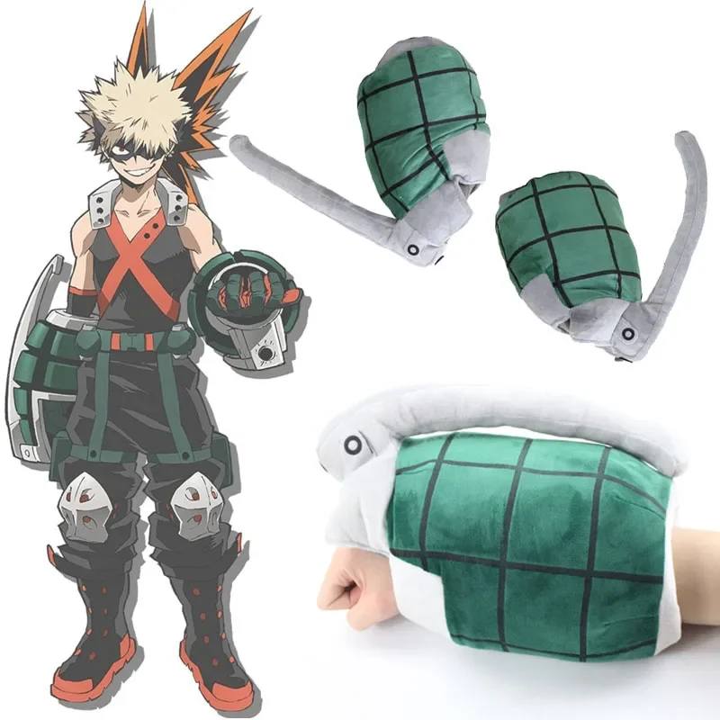 Anime My Hero Academia Bakugo Katsuki Plush Toy Cosplay Gloves Cuff Arm Wrist Band Power Bracer Grenades Stuffed Toy for Kids