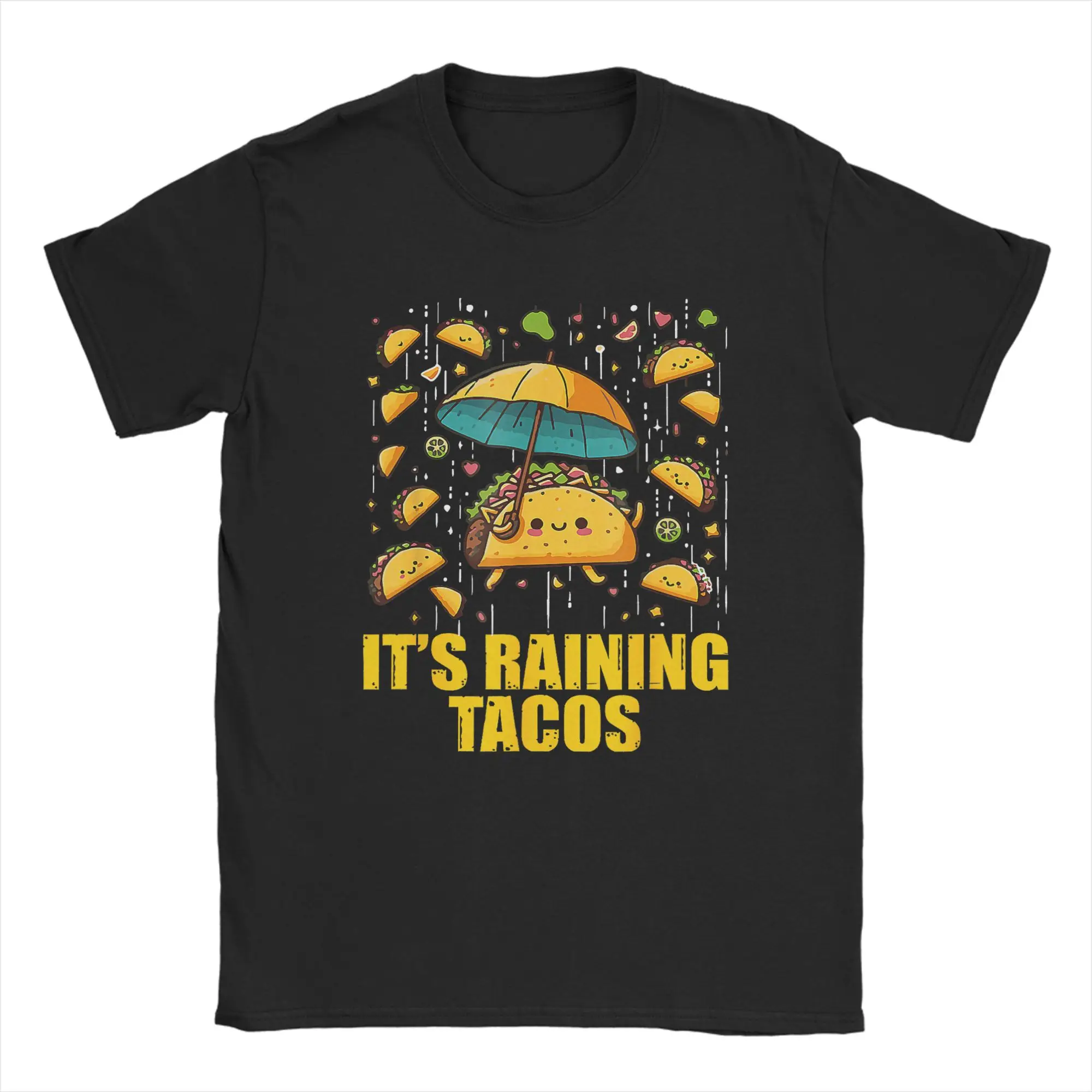 Taco in the Rain T-Shirts Men  Fun 100% Cotton Tees Round Collar Short Sleeve T Shirt Big Size Clothing