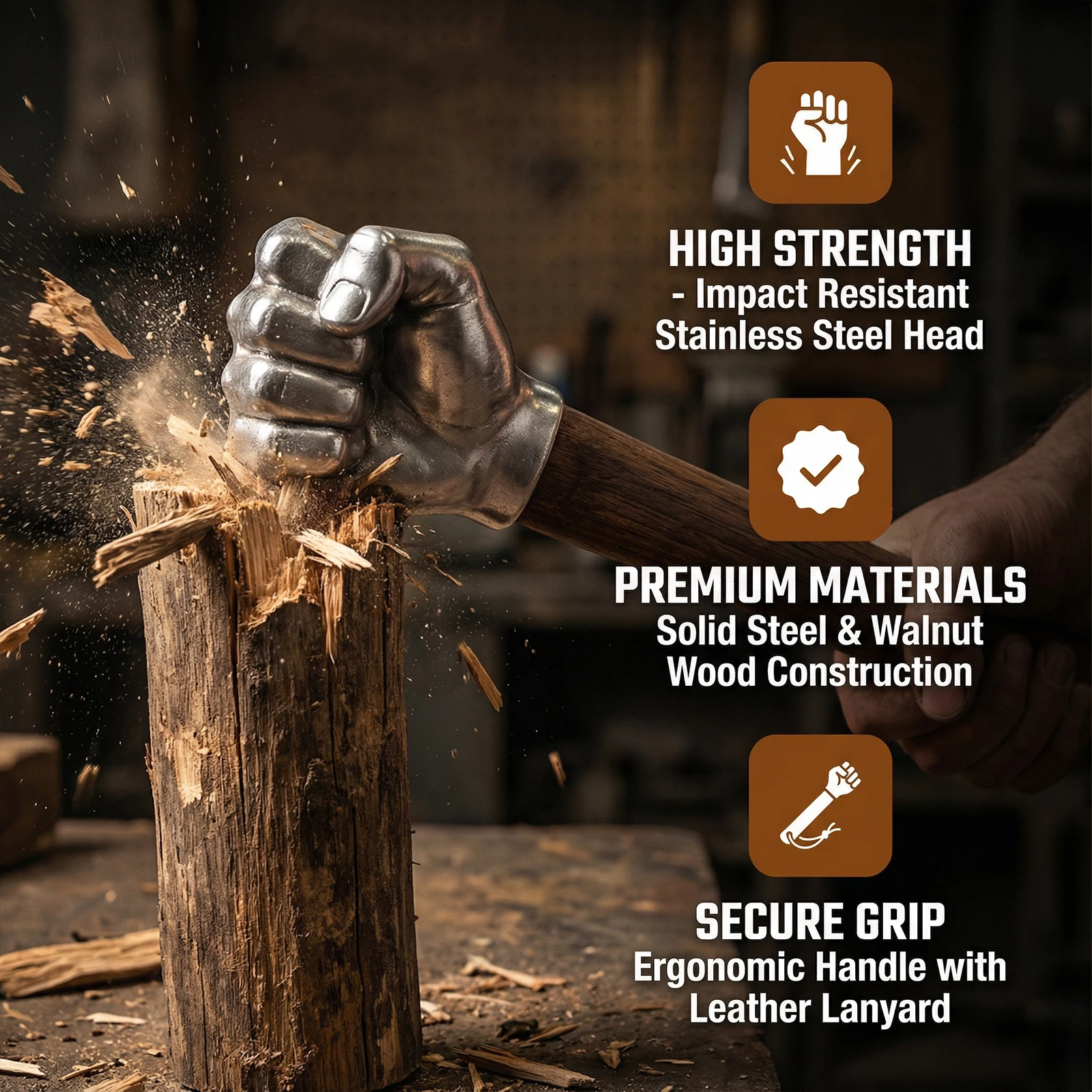 

Fist Hammer Multifunctional with Wooden Handle Sledge Hammer for Outdoor Camping