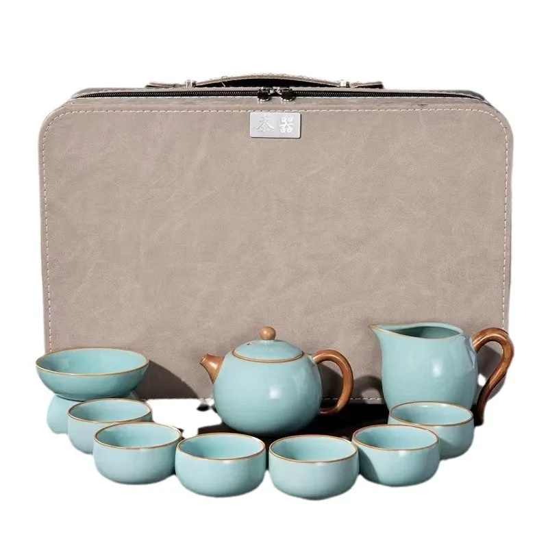

Tianqing Ru Kiln Travel Kung Fu Tea Set Portable Set Chinese Ru Porcelain Teapot Teacup