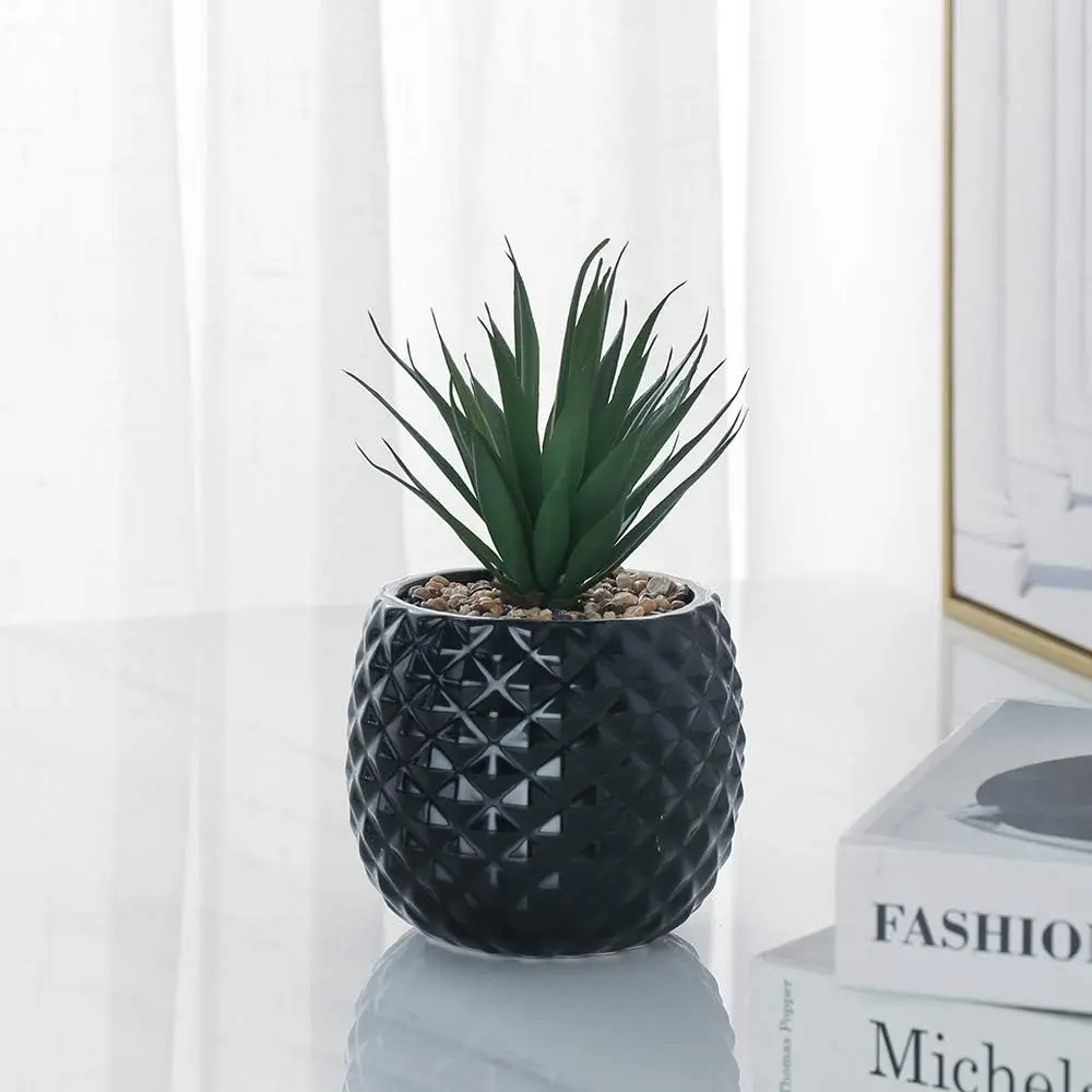 HZYUN Ceramic Flower Pot Artificial Flower Decoration Pineapple Potted Fake Succulent Plants Pot Fake Plant for Office Desktop (