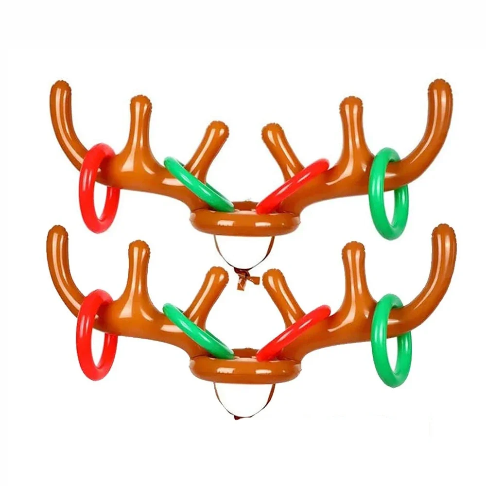 1/2PCS Inflatable Reindeer Reindeer Antlers Games, (2 Inflatable Antlers, 8 Rings for Ring Throwing), 2 Sets