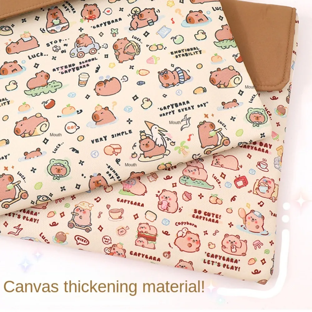 Washable Fabric Capybara Document Bag Durable Zipper Pouch Cartoon Paper Storage Bag Large Capacity Portable Capybara File Bag