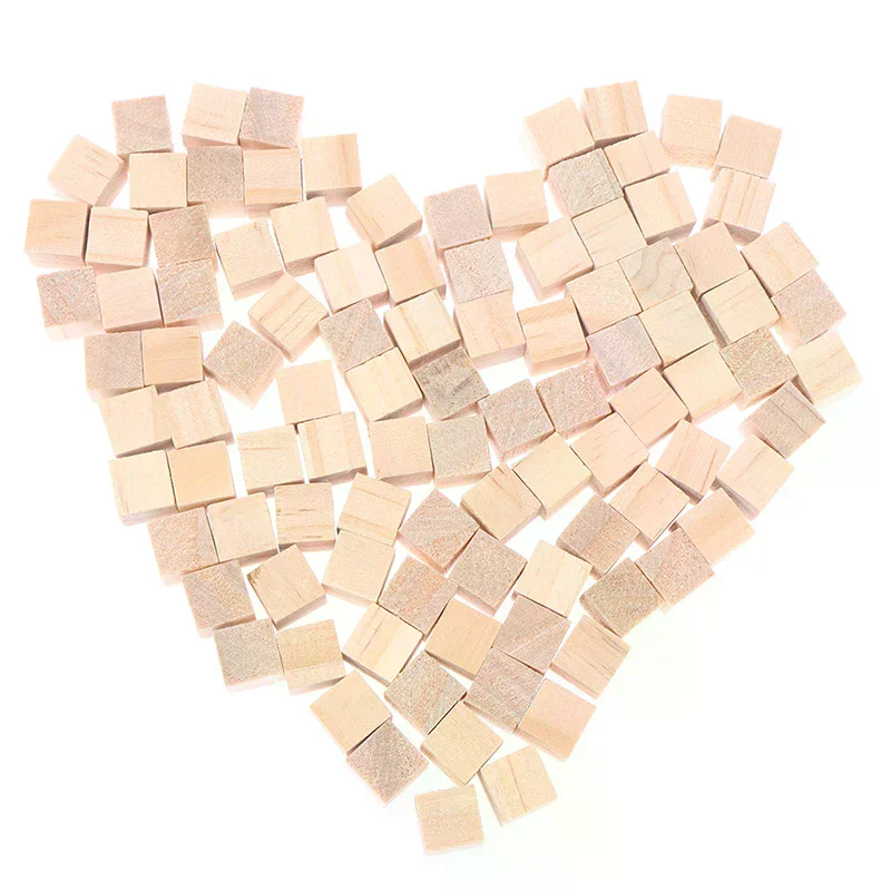 100 Stück unvollendete leere Mini-DIY-Holzquadratblöcke, 1 cm, solide Würfel aus Holz für Holzarbeiten, Basteln, Kinderspielzeug, Puzzle-Herstellungsmaterial
