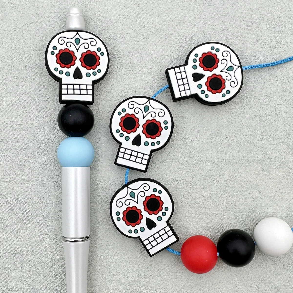 10PC Baby Silicone Beads Skull Face Bead Teether Beads Baby Toy DIY String Pen Bead Nipple Chain Jewelry Accessories Kawai Gifts