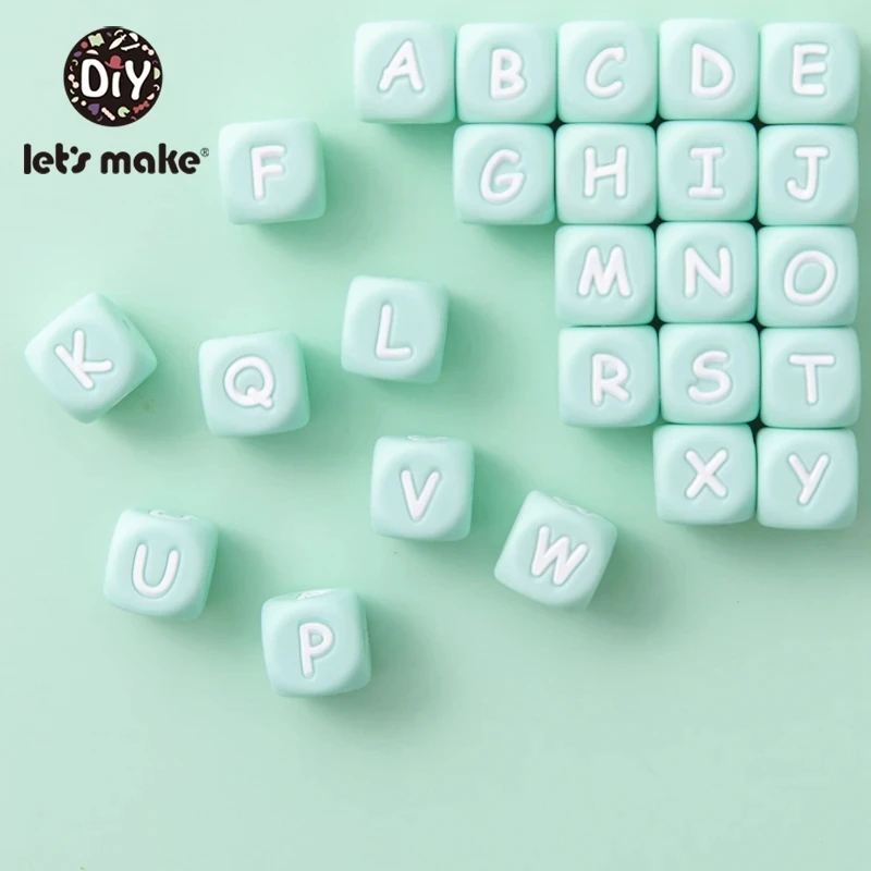 100pc Silicone Letter Beads Black Green English Alphabet Silicone Chewing Beads DIY Baby Teething Toys Pendant 12MM Baby Teether