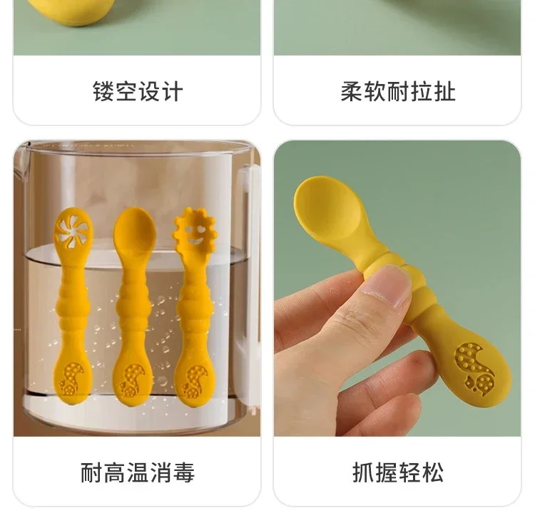 3PCS Silicone Spoon Fork For Baby Utensils Set Feeding Food Toddler Learn To Eat Training Soft Fork Cutlery Children's Tableware