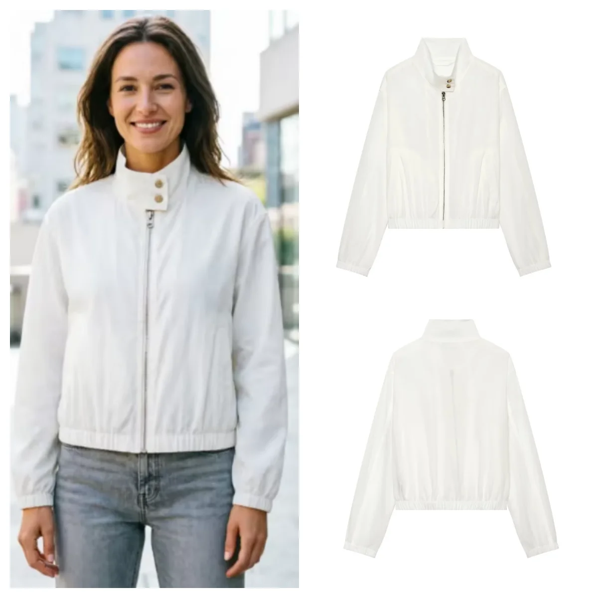 Guobioziy Women's Jacket 2026 New Fashion Multi-Functional Button Stand Collar Pocket Stretch Short Casual Long Sleeve Jacket