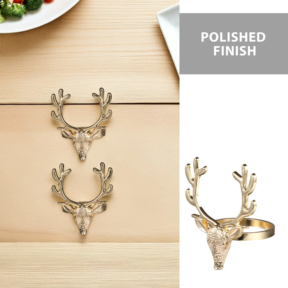 8Pcs Christmas Deer Head Napkin Rings Metal Reindeer Serviette Buckle Holiday Dinner Party Wedding Table Decoration Silver