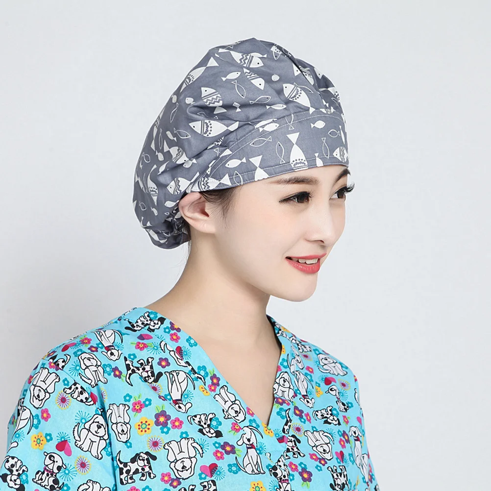 

2Pcs Printed Operating Room Working Hat Cotton Nurse Doctor Cap Practical Sweat Absorbent Cover