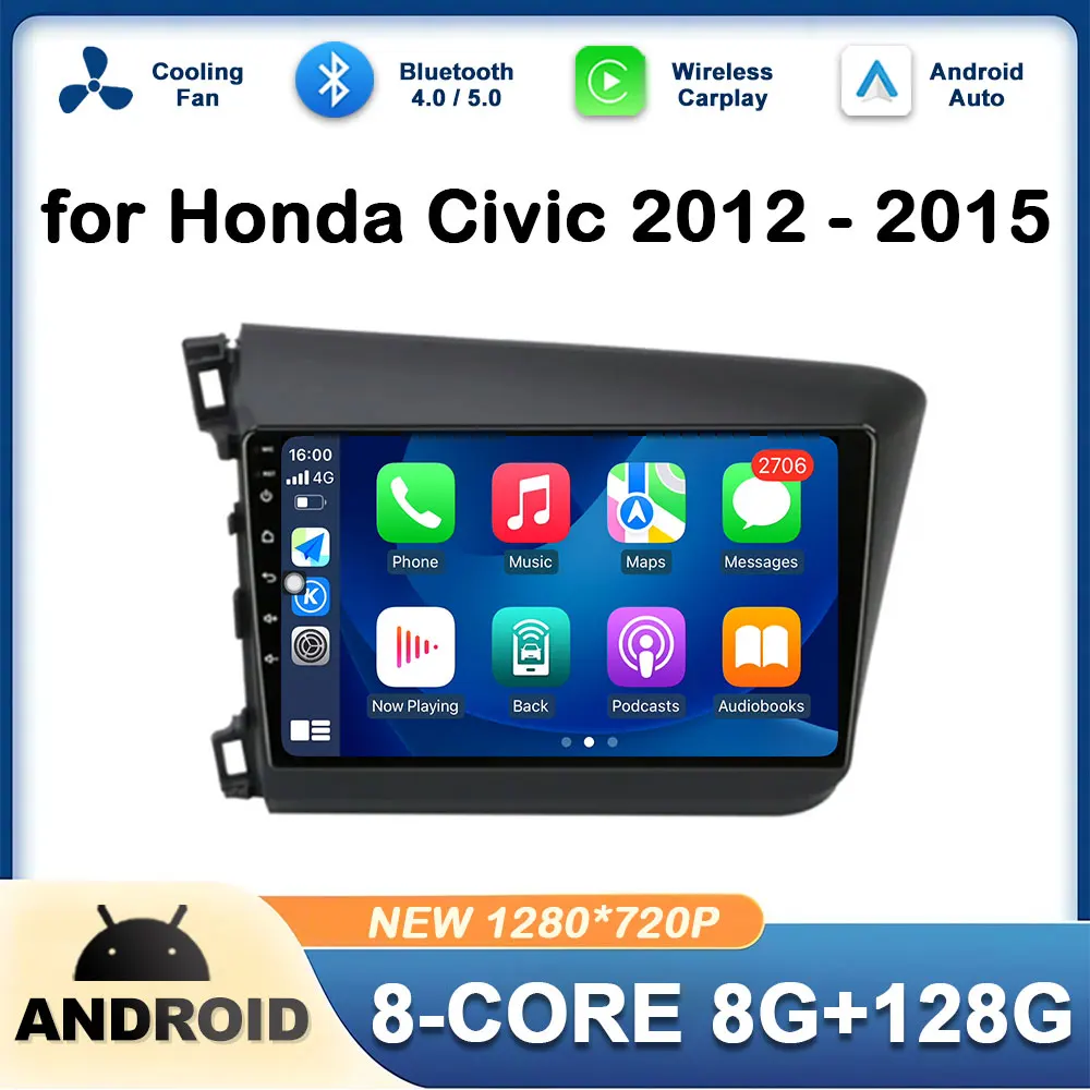 

GPS Navi for Honda Civic 2012 2013 2014 2015 DSP Stereo Wireless Carplay Car Radio Audio Player Head Unit Bluetooth No 2 din 4G