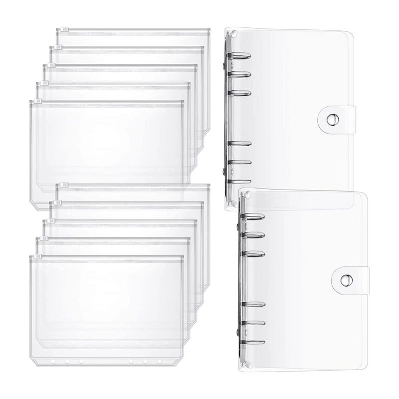 10 ชิ้น A5 ขนาด Binder กระเป๋า 6 หลุม Clear PVC ซิป Binder กระเป๋าหลวมกระเป๋าซิปซอง 2 ชิ้น A5 Binder