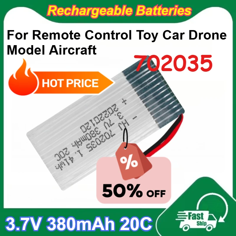 

702035 3.7V 380mAh 20C Magnification Rechargeable Li-ion Battery for Drone Model Aircraft Remote Control Toy Car Batteries