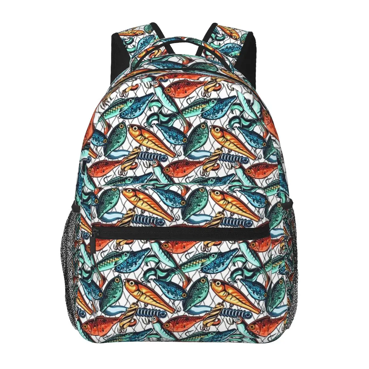 

Gone Fishing Lure And Fish Net Pattern Backpacks Boys Girls Bookbag Children School Bags Cartoon Laptop Rucksack Shoulder Bag