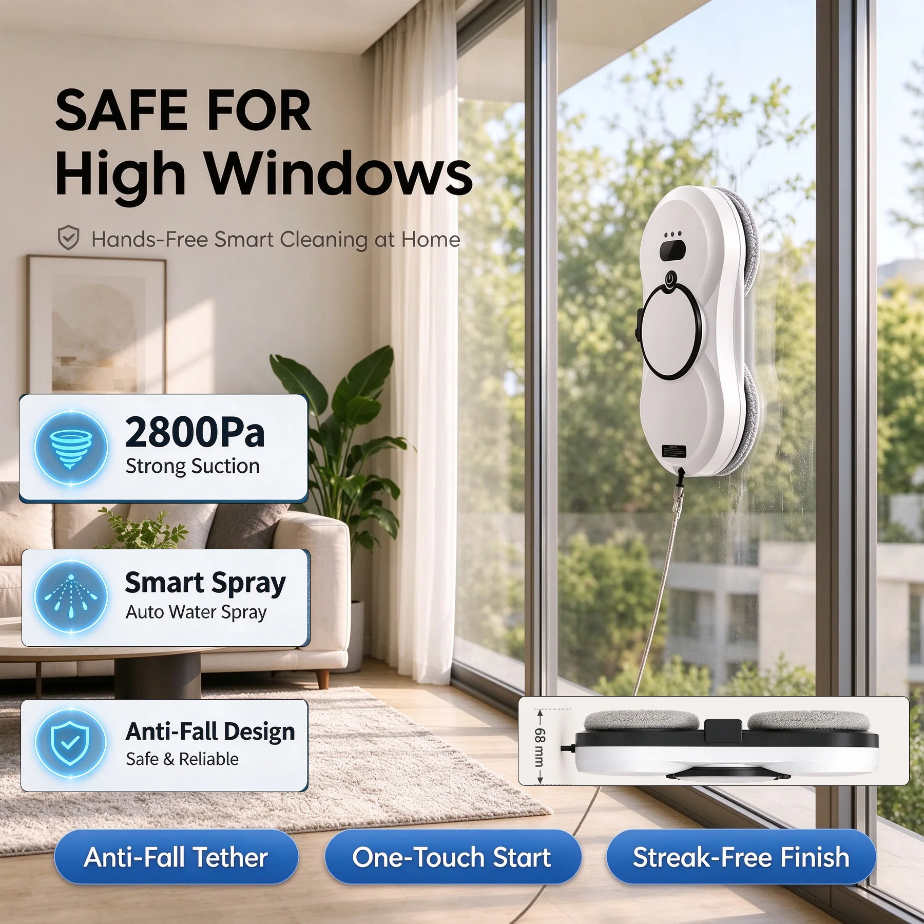SIHAO Remote Control Window Cleaning Robot 2800Pa Smart Auto Water Spray Anti-Fall Electric Glass Cleaner for High Windows
