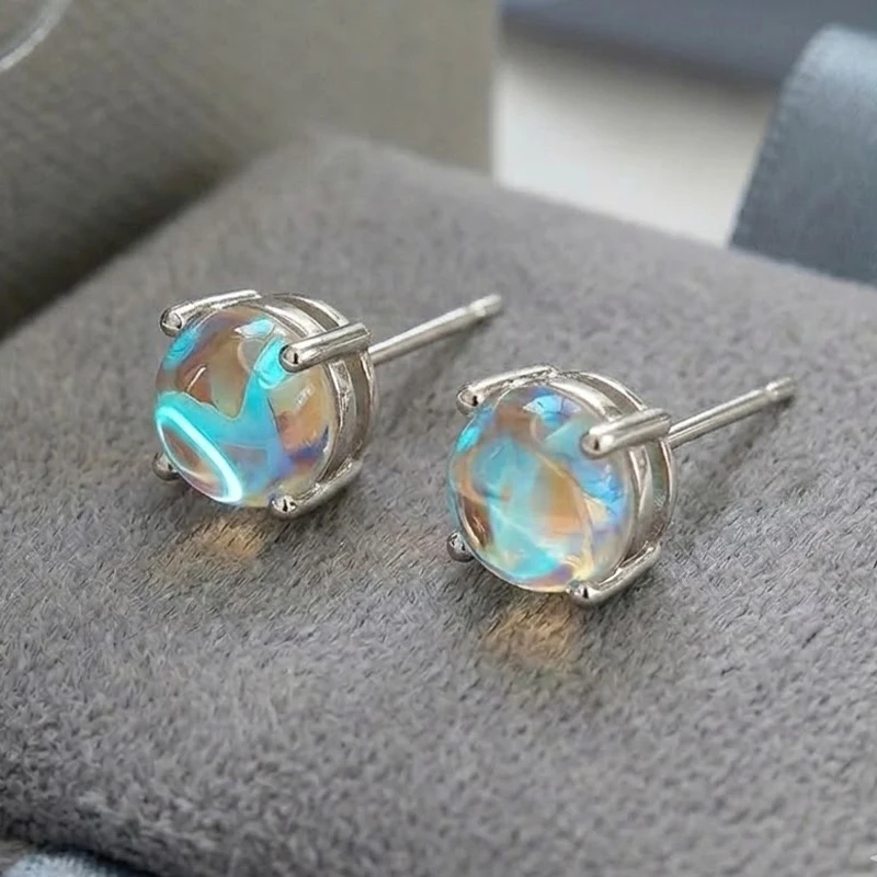 Huitan Chic Unique Imitation Opal Stud Earrings for Women Simple Exquisite Trendy Accessories Stylish Daily Life Party Jewelry