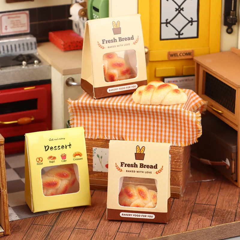 5Set 1:12 casa de muñecas simulación postre pan con caja de paquete muñeca cocina comida decoración juguete muñecas casa escena decoración Accesorios