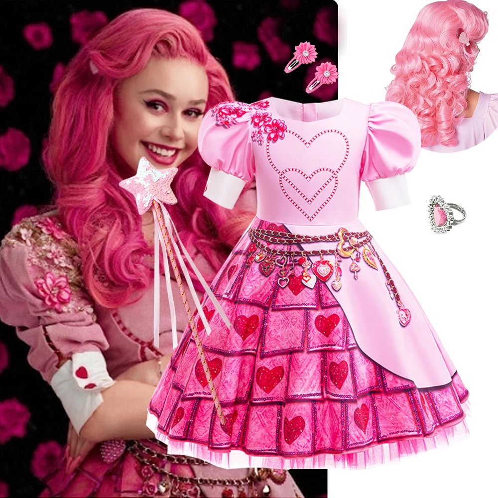 

2024 Disney Movies Descendants 4 Bridget Cosplay Halloween Girls Costume The Rise Of Red Pink Princess Dress Children Outfits