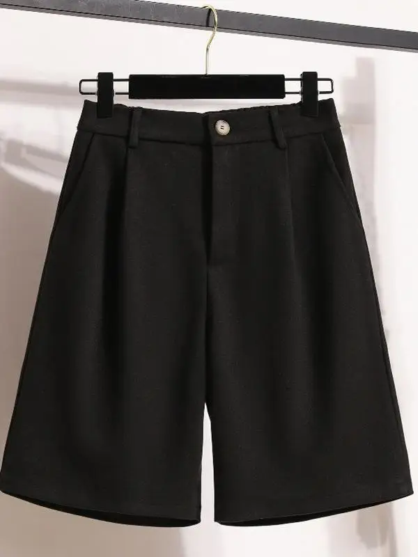 plus Size Women's Tweed Shorts Autumn Fashion High Waist Korean Style Commute Wind Wide Leg Pants Boot Cut Pants