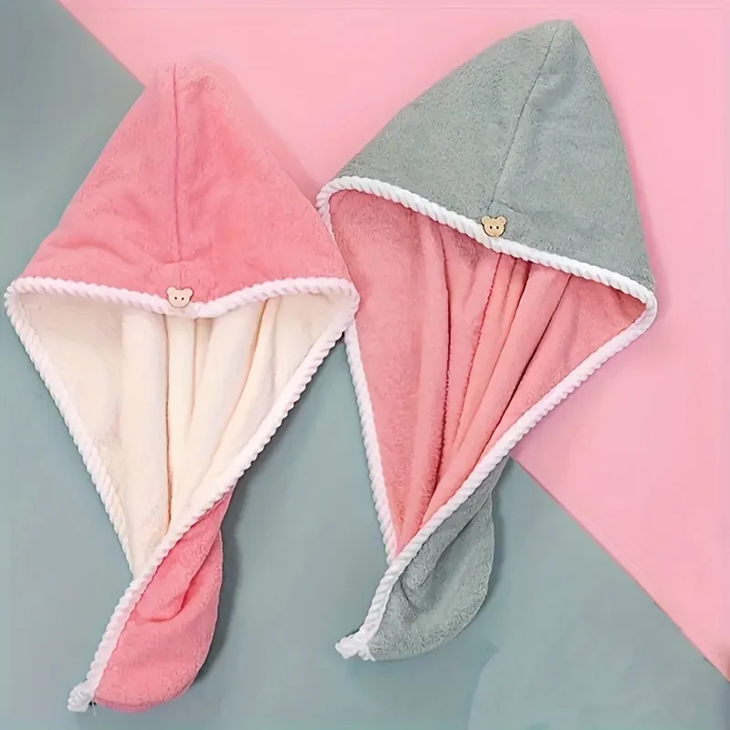 

New Thickened Double Layer Hair Drying Cap, Velvet Wrap Towel, Wipe Hair, Absorbent Water, Quick Drying Towel, Shower Cap