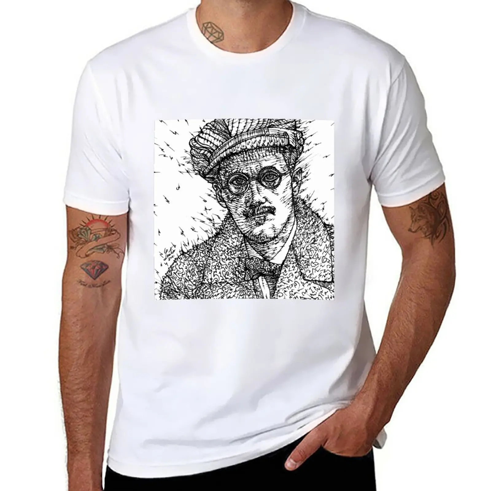 New JAMES JOYCE - ink portrait .1 T-Shirt custom t shirt cute clothes anime T-shirt short slim fit t shirts for men