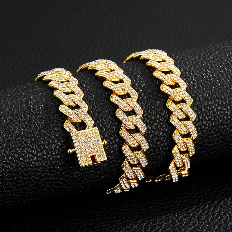 14MM Cuban Link Chain 2Row Iced Out Prong Rapper Bling Necklaces Bracelet For Men Women HIP HOP Jewelry