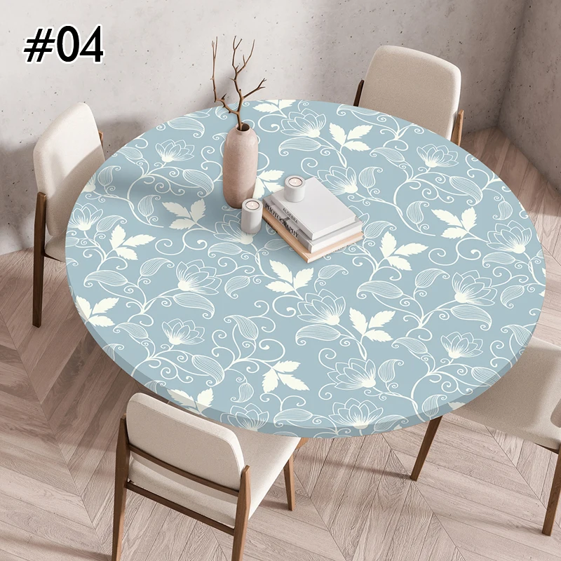 1pc Nordic Printing Round Tablecloth Waterproof Dustproof Elastic Table Cover For Home Dining Decoration 60/90/100/120cm
