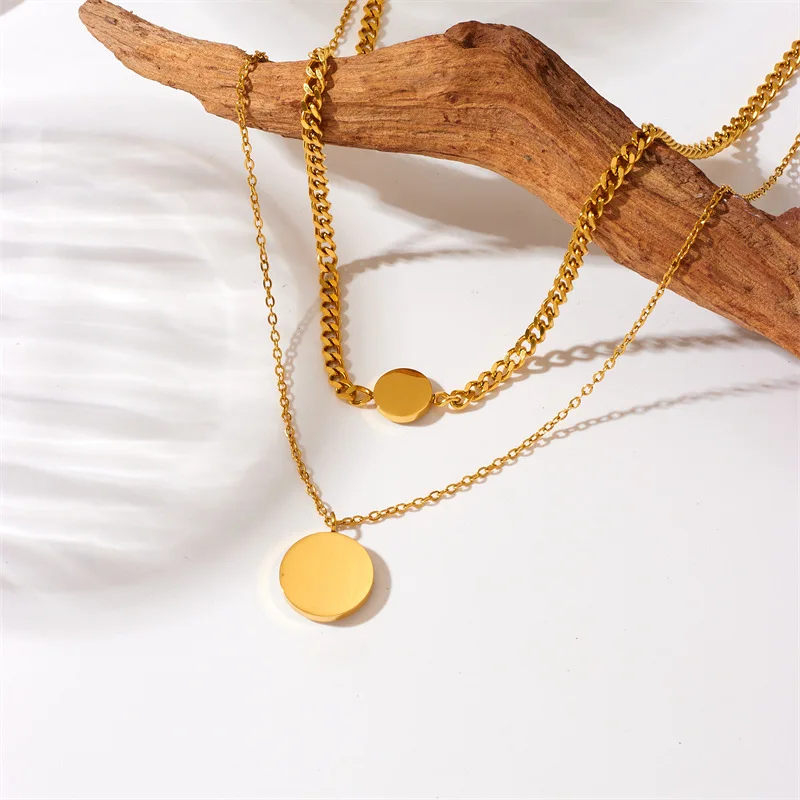 316L Stainless Steel New Fashion Fine Jewelry 2-Layer Seashells Zircon King Coin Charm Chain Choker Necklaces Pendants For Women