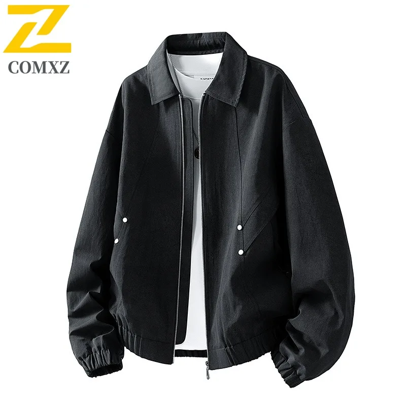 

COMXZ Мужская куртка для верховой езды, свободная дизайнерская куртка с воротником-стойкой, удобное пальто для улицы, повседневное легкое ветрозащитное осеннее пальто для кемпинга