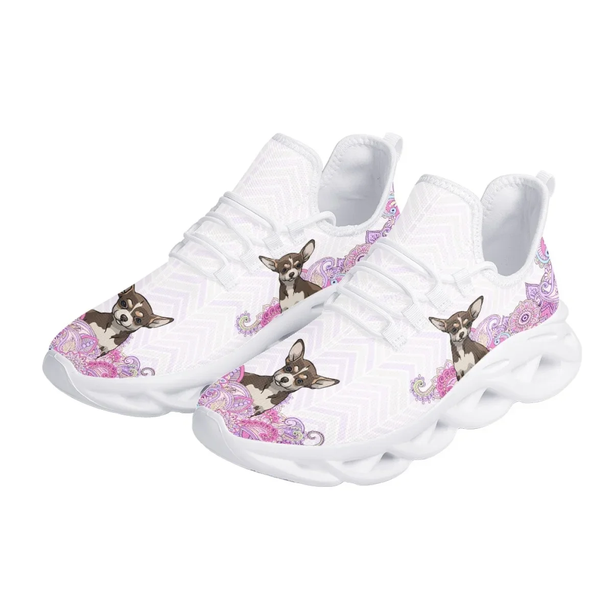 Outdoor Mesh Sneakers Chihuahua Bohemia Paisley Design Lace-up Platform Shoes for Women Casual Running Shoe Footwear