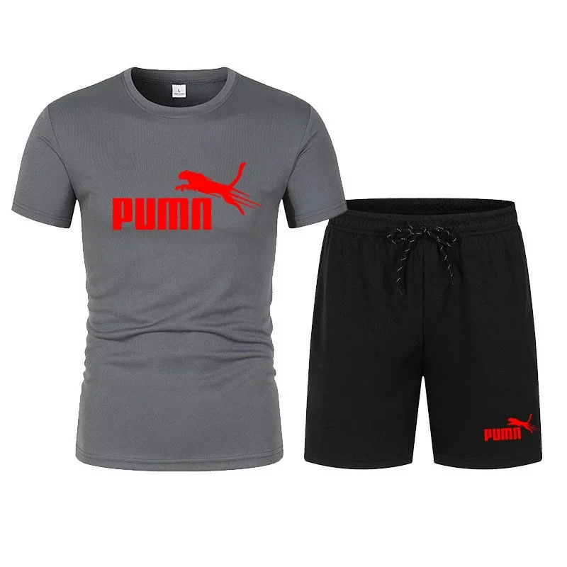 2025 zomer nieuwe korte mouwen ronde hals T-shirt + shorts 2 stuk heren ademend jogging casual sneldrogende sportkleding set