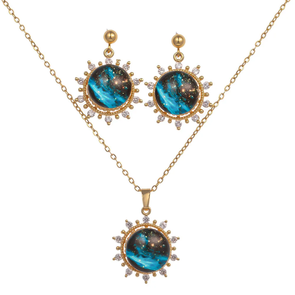 

316L Stainless Steel Moonshine Starry Sky Pendant Necklace Earrings For Women Girl Clavicle Choker Chain Jewelry Set Gift