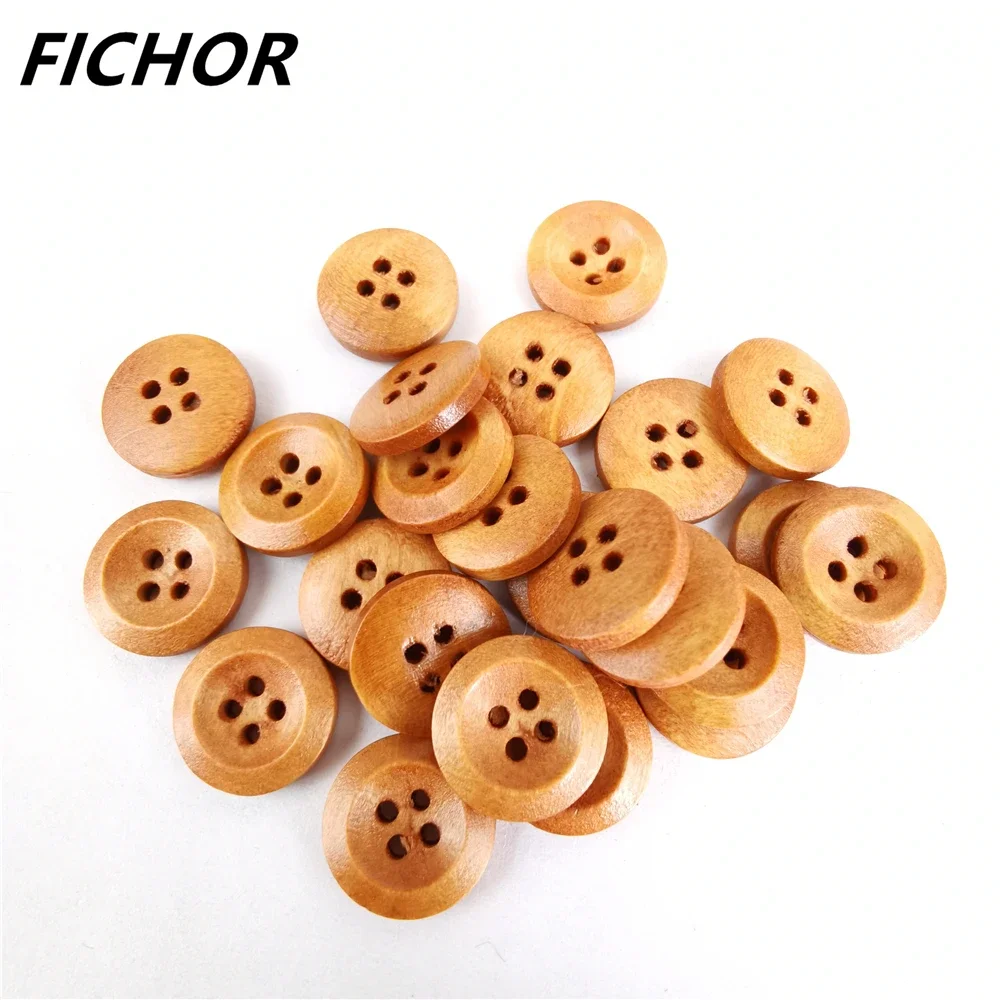 30pcs 13mm 4 Holes Brown Wooden Buttons Handmade Decorative Shirt Sweater Button for Apparel DIY Sewing Accessories