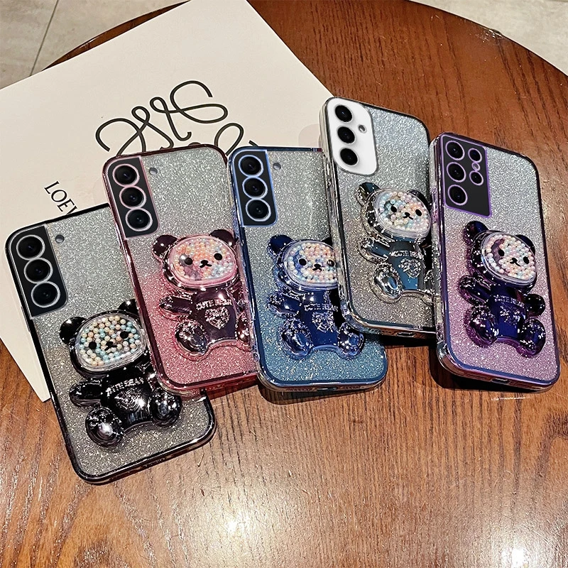 S 10 Glitter Bright Plating Bear Holder Case For Samsung Galaxy S10 S9 Note 10 Plus 20 note20 Ultra Silicone Stand Cover S10plus