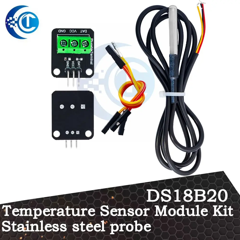 Waterproof DS18B20 Temperature Sensor Module Kit  100CM Digital Sensor Cable Stainless Steel Probe Terminal Adapter For Arduino
