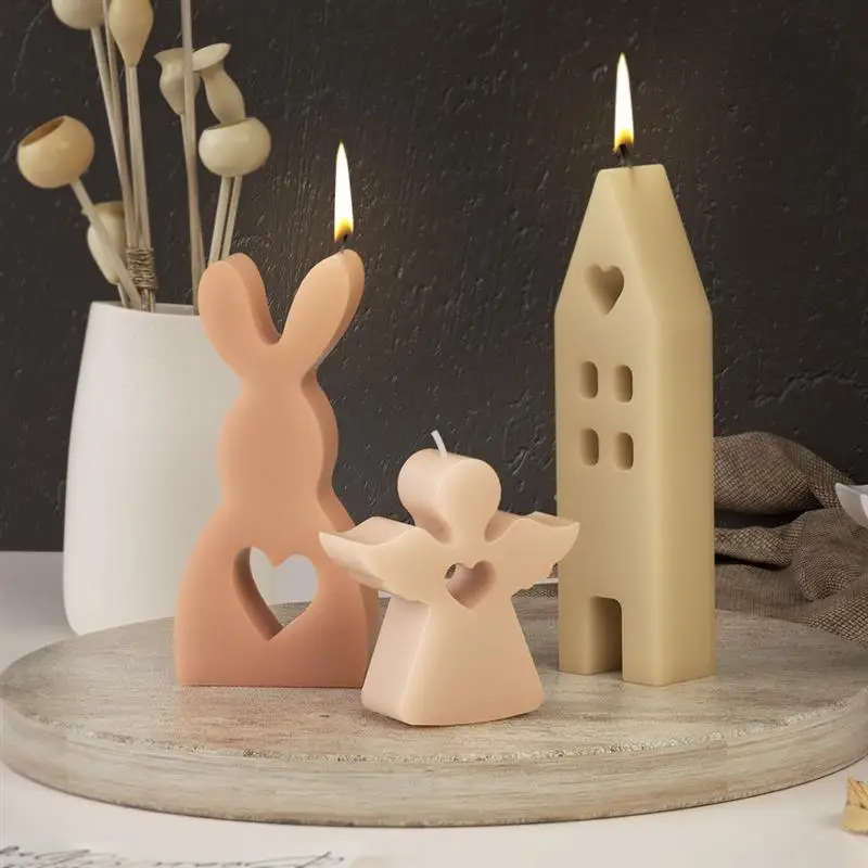 New Heart House Silicone Mold Candle Heart Angel Concrete Casting Molds DIY Easter Rabbit Resin Moulds Casting Mould Home Decor