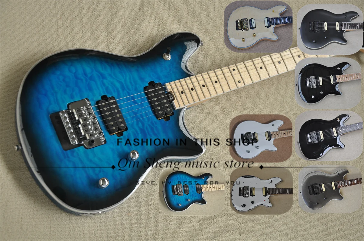 Blue Guitar Squilted Maple Top Tremolo Bridge Maple fingerboard 22 Frets wolf Solid wood body HH pickup Chrome tuner