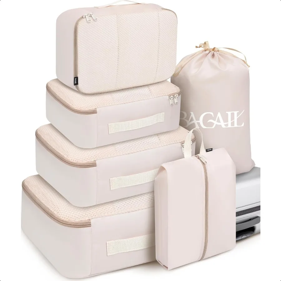 

6 Set Packing Cubes Lage Packing Organizers for Travel Accories Beige