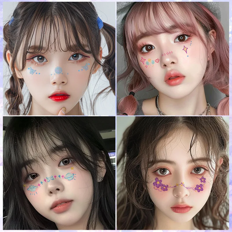 

2025 Face sticker facial makeup tattoo sticker soft girl sweet cute makeup sticker festive facial waterproof