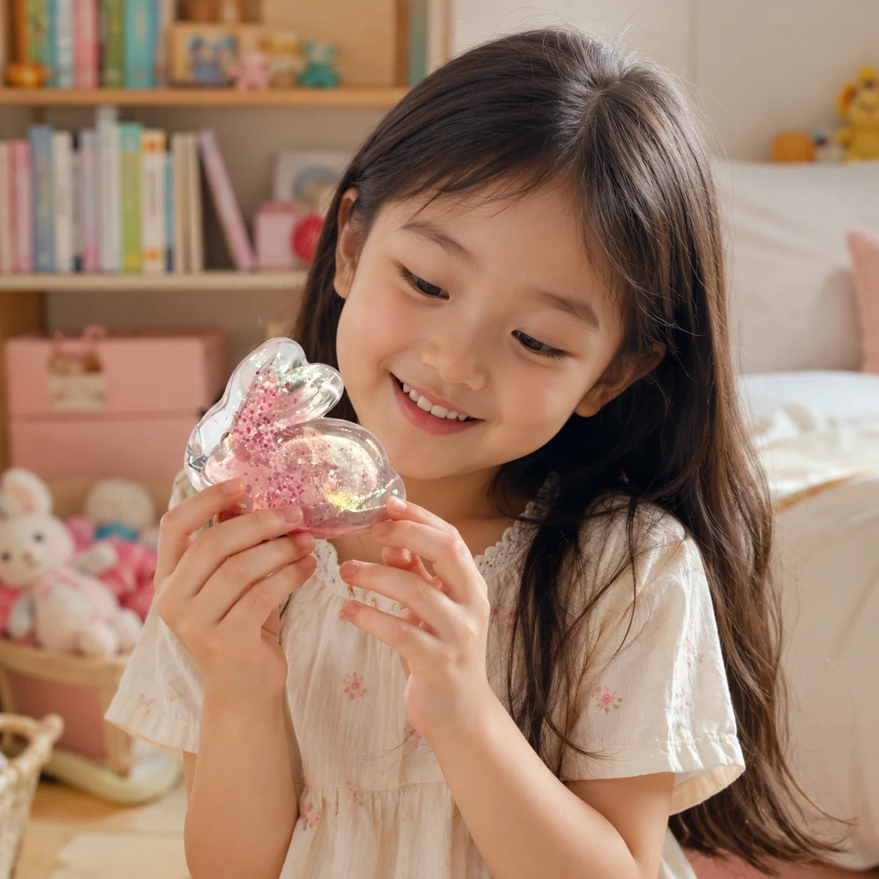 Food Material Cartoon Rabbit Squishy Fidget Toy Transparent Pink Glitter Squeeze Toy Lovely Bunny Soft Anxiety Relief Toy