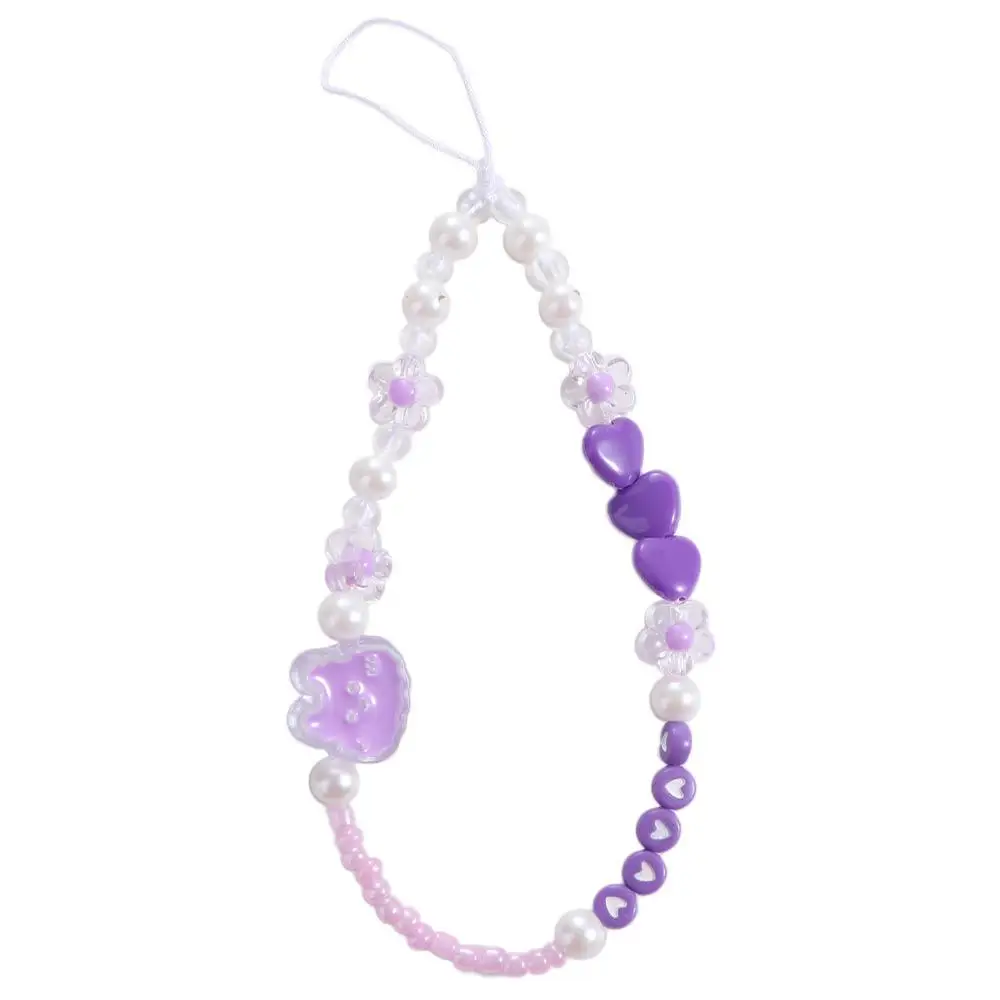 

Plastic Bow Beaded Mobile Phone Chain Beaded Phone Charm Pink Bead Love Bow Pendant Anti-loss Hanging Cord
