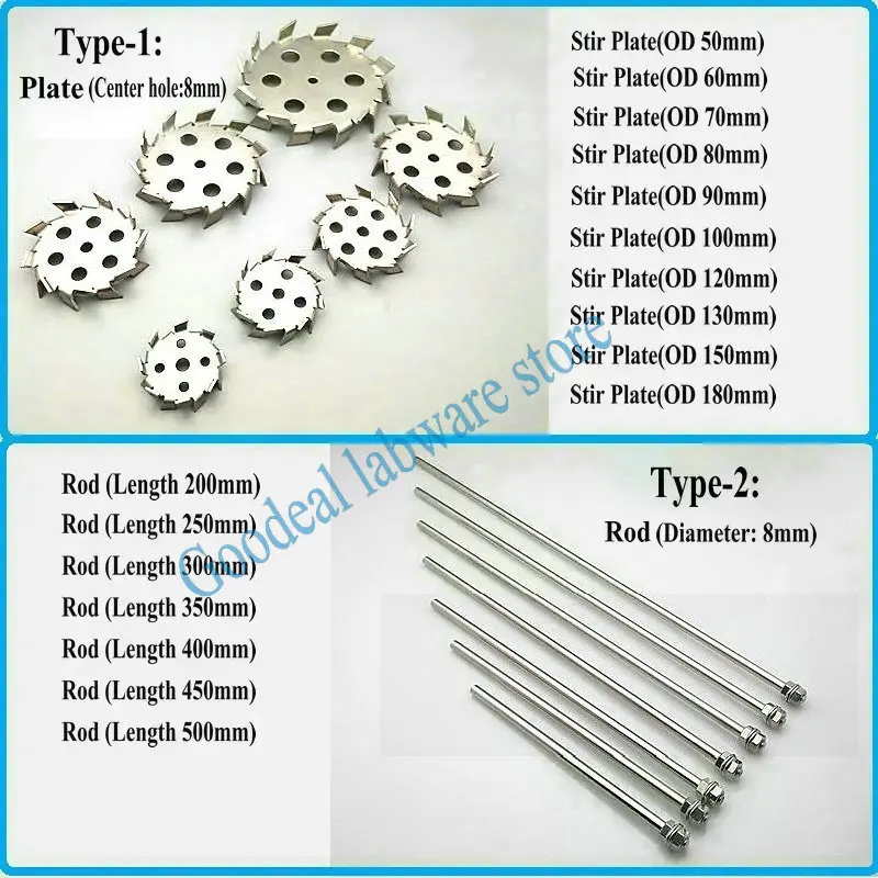 1pcs DIA 50mm to 180mm Stainless Steel Saw Tooth Type Dispersion Stirring Plate with Diversion Hole, Lab Stirrer Rod with Nut