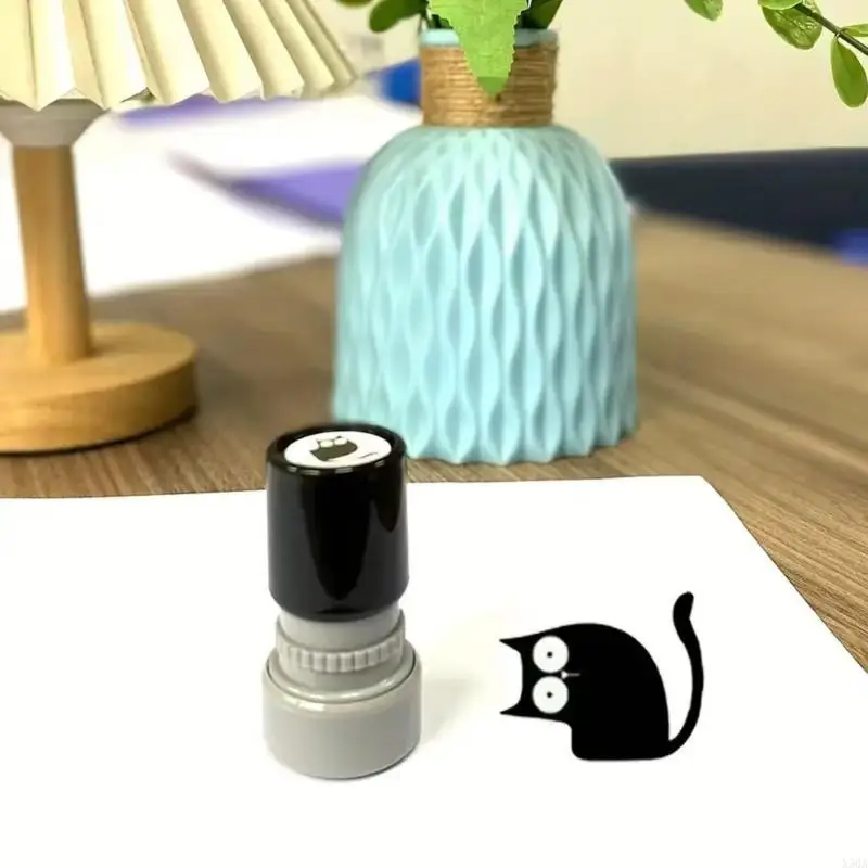 4Pcs Cartoon Kitten Plastic Stamp with Inks for Notebook Journal Card Making 