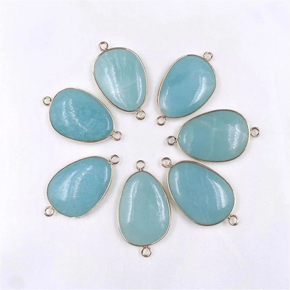 

1PC Natural Stone Double-sided Connector Irregular Amazon Pendant Semi-precious Bare Stone Jewelry Accessory 30x22mm