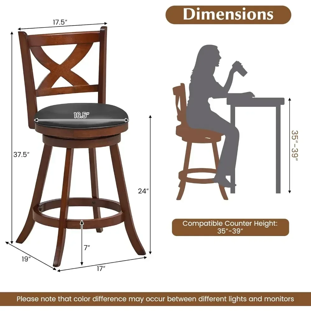 Bar bancos cadeiras altura contador clássicos com costas abertas em forma de x, barstool giratório definido para cozinha e ilha, 4 pcs