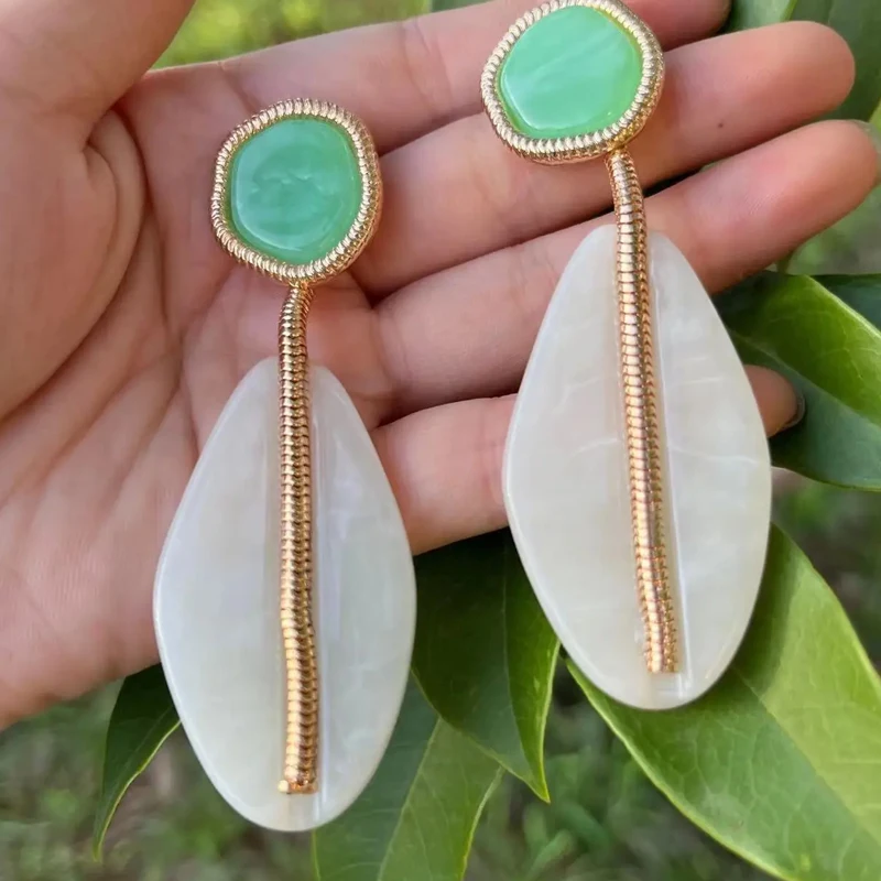 Bohemian Natural Stone Dangle Stud Earrings Multicolor Stone Oval Posting Earrings Orange White Green Earrings Vintage Jewelry