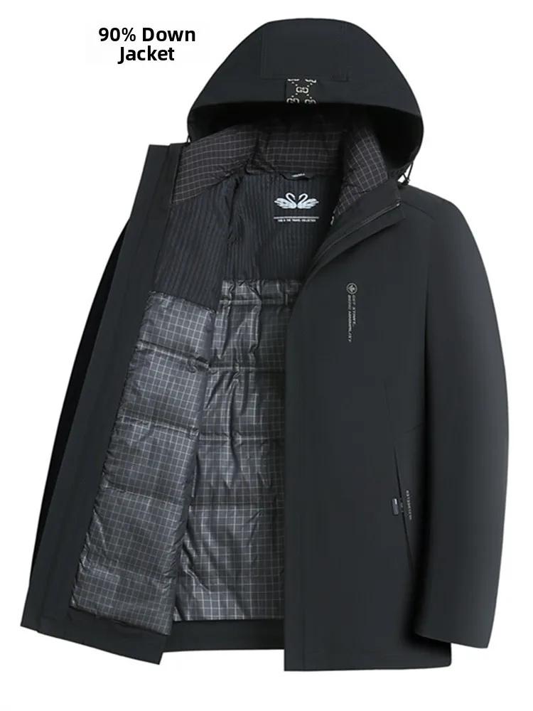 

Men's Winter Thickened down Jacket Detachable Inner Liner Hooded Business Casual Style Polyester Fiber Filling White Duck down