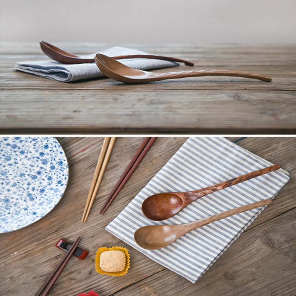 

2 pcs Wooden Soup Spoon Hand Carved Tortoise Shell Pattern Bamboo Kitchen Tool Eco Friendly Non Slip Large for Home