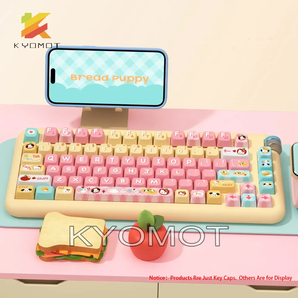 KYOMOT 158 Keys Cute bread dog Theme Keycaps PBT Dye-SUB DIY Cherry Profile Key Cap for MX Switch Mechanical Keyboard ISO Keycap